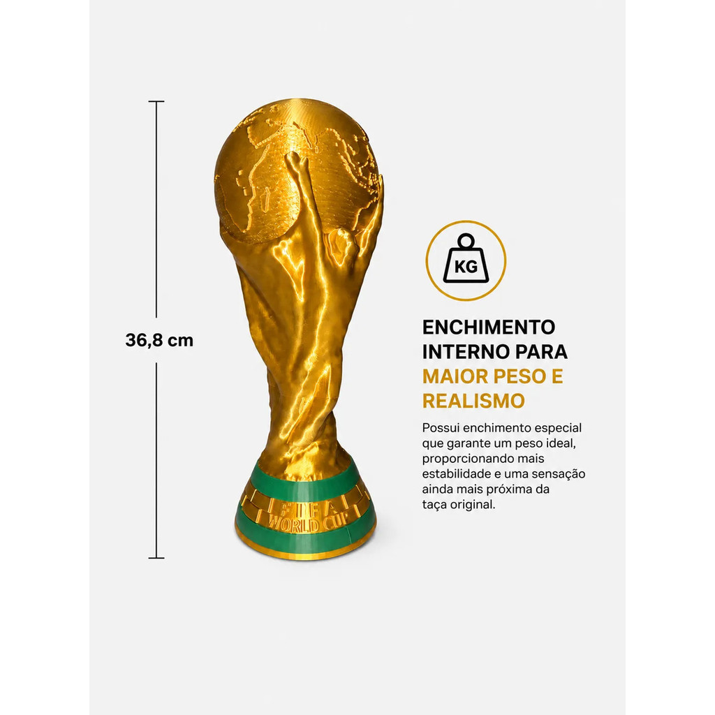 Taça Copa Do Mundo Tamanho Real Com Enchimento Pesada ou leve Brasil 2026