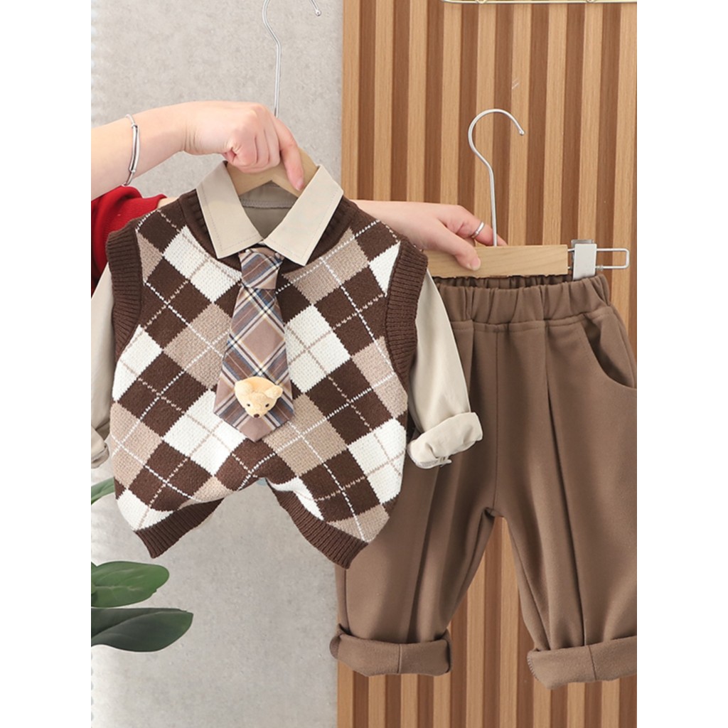 Meninos meninas primavera outono ternos 2023 novo estilo moda estilo Preppy crianças moda bebê colete camisa terno de tr