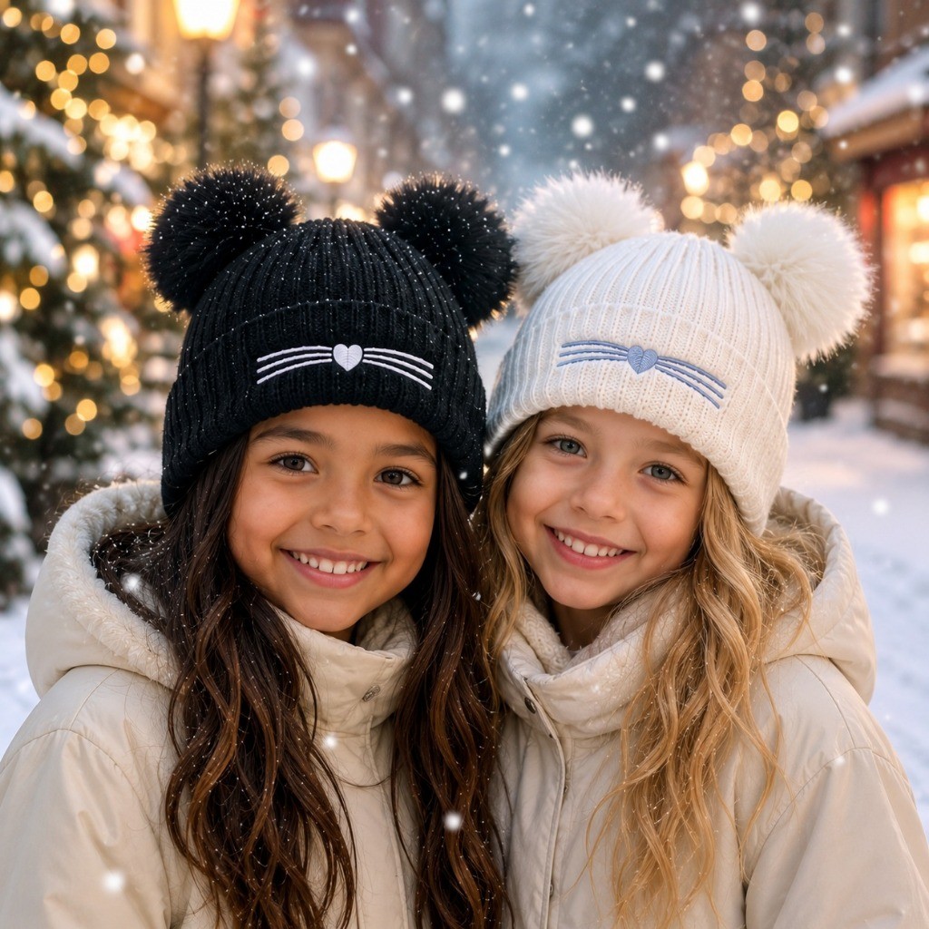 Touca Gorro Infantil Lã Gatinho Gorro  1870 Forro de Pelúcia  Quentinha Outono Inverno