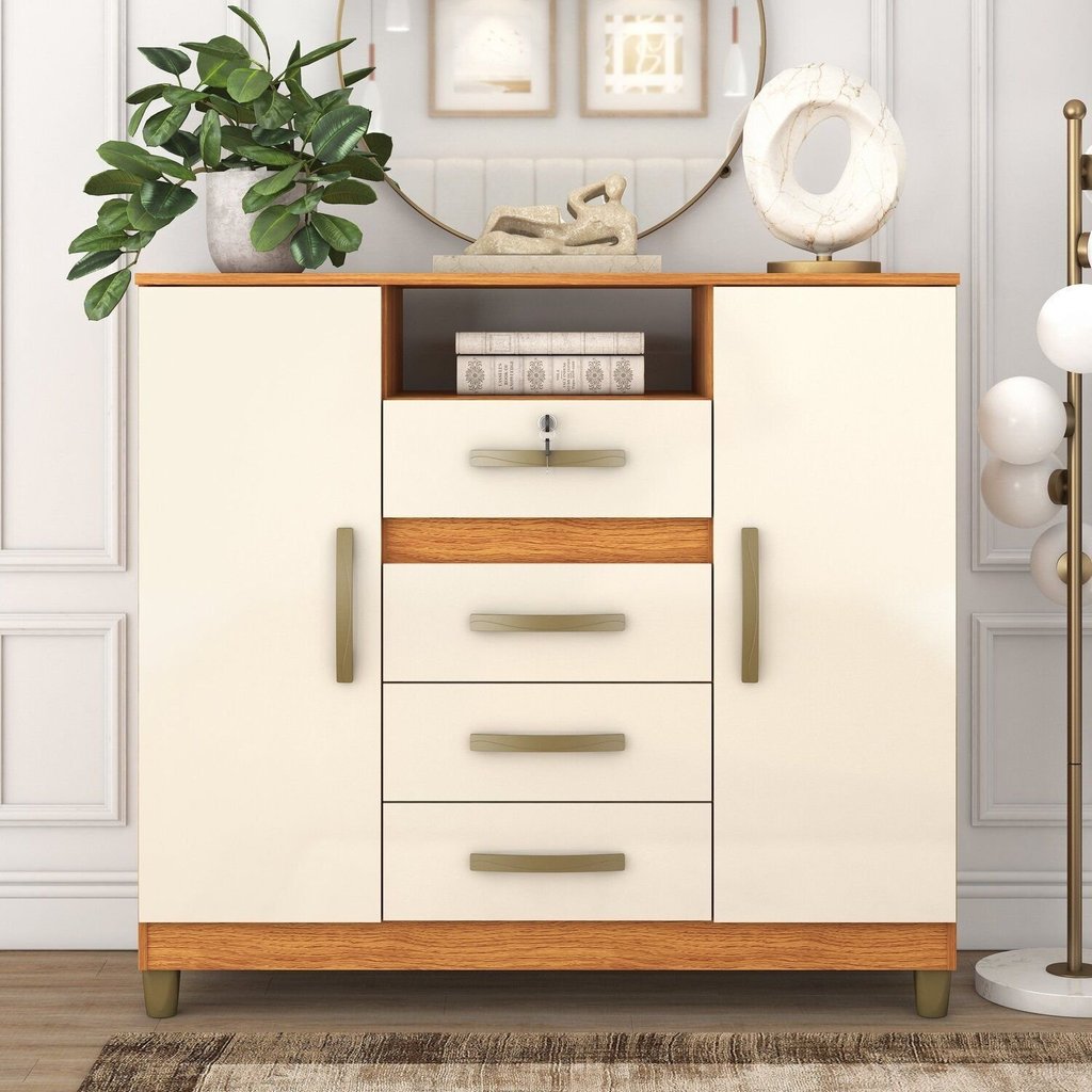 Cômoda Angra 2 Portas 4 Gavetas 99x109x40 Cm Cinamomo/Off White