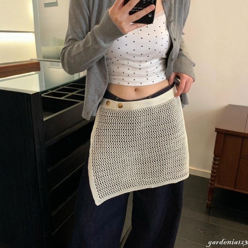 [GaDn] Lenço Feminino De Malha Vazada , Elegante , Borda Irregular , Botão , Extensor De Camisa Para Vida Casual , Dança