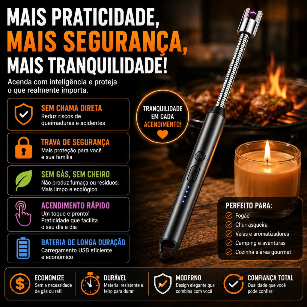 Acendedor Elétrico Usb Recarregável Isqueiro Plasma