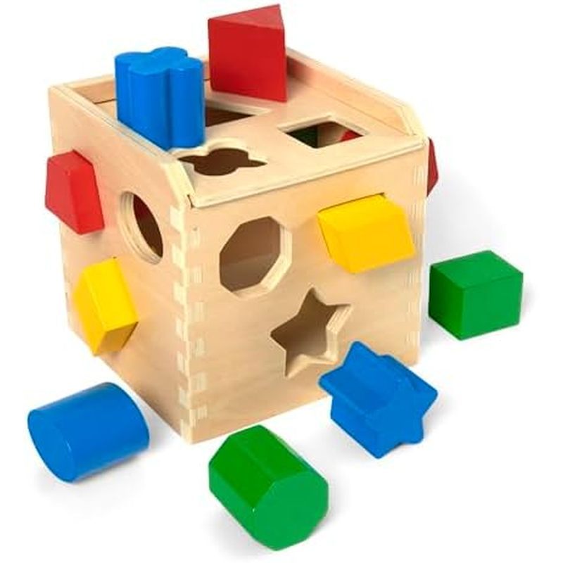 Melissa & amp ; Cubo De Classificação De Formas Doug-Brinquedo Clássico De Madeira Com 12 Formatos