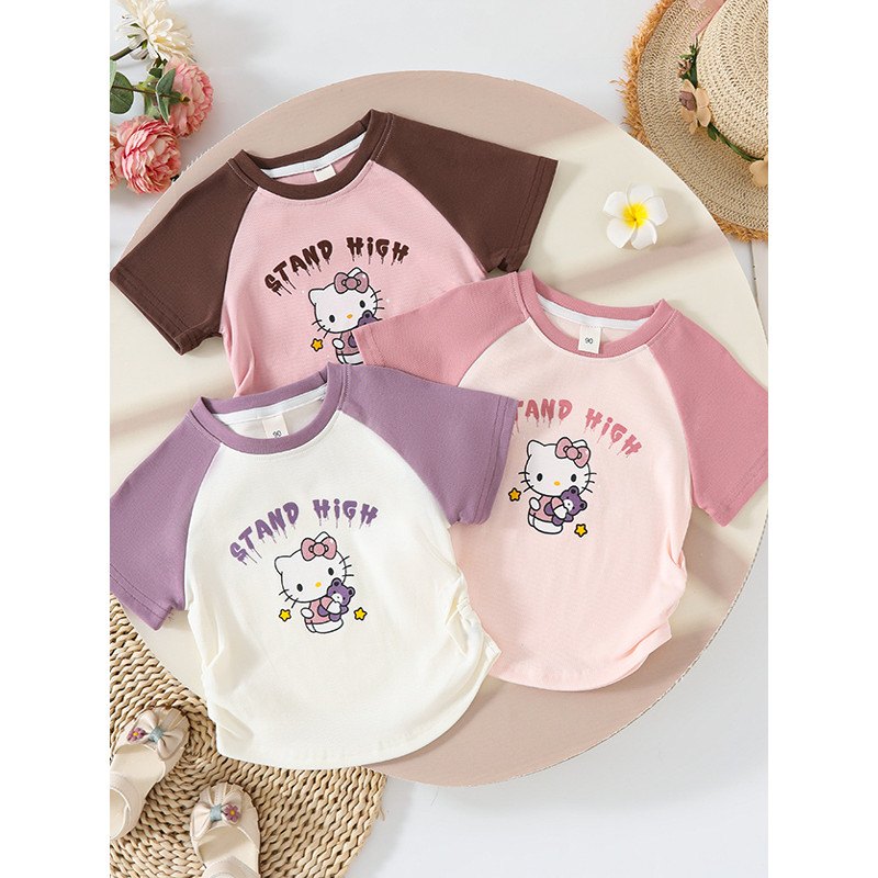 Huacai crianças meninas verão novo estilo puro algodão de manga curta camiseta pequeno bebê moda All-Match dos desenhos 
