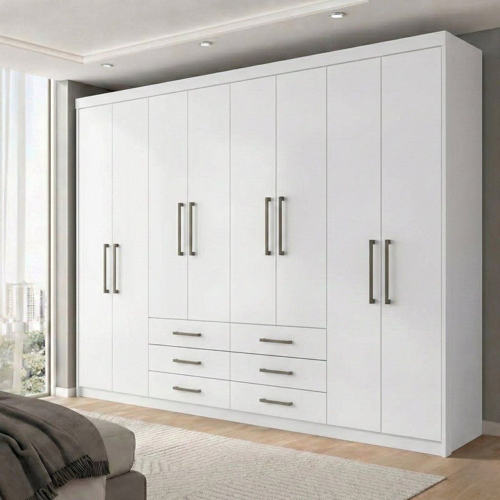 Guarda Roupa Casal 8 Portas e 6 Gavetas Master Branco Branco