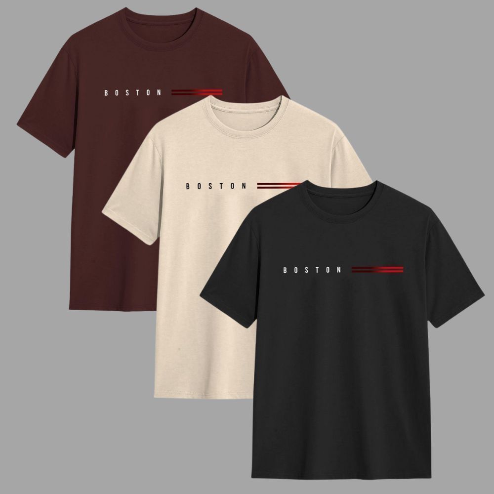 Kit 3 Camisetas Masculinas Boston Algodão Fio 30.1 Básica Camisa Casual Manga Curta