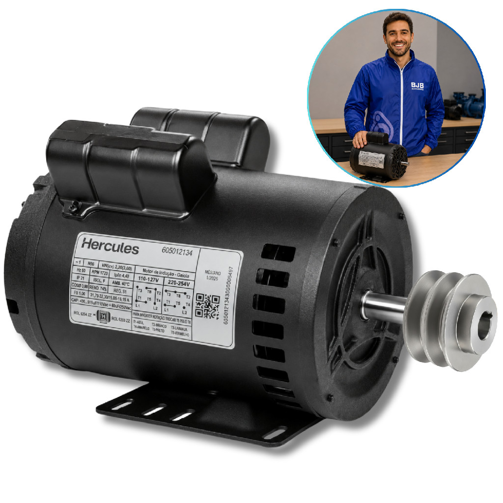 Motor Elétrico Betoneira 3CV Monofásico Baixa Rotação 4 Polos Polia 110/220V