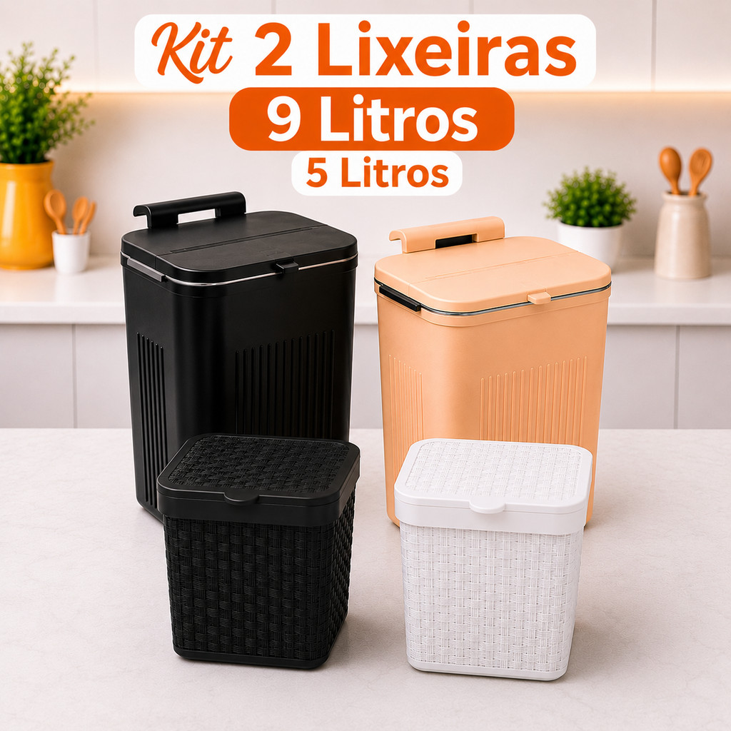 Lixeira Suspensa com Suporte Adesivo e Alça de Pendular 9 Litros Com Tampa Cozinha Sala Banheiro