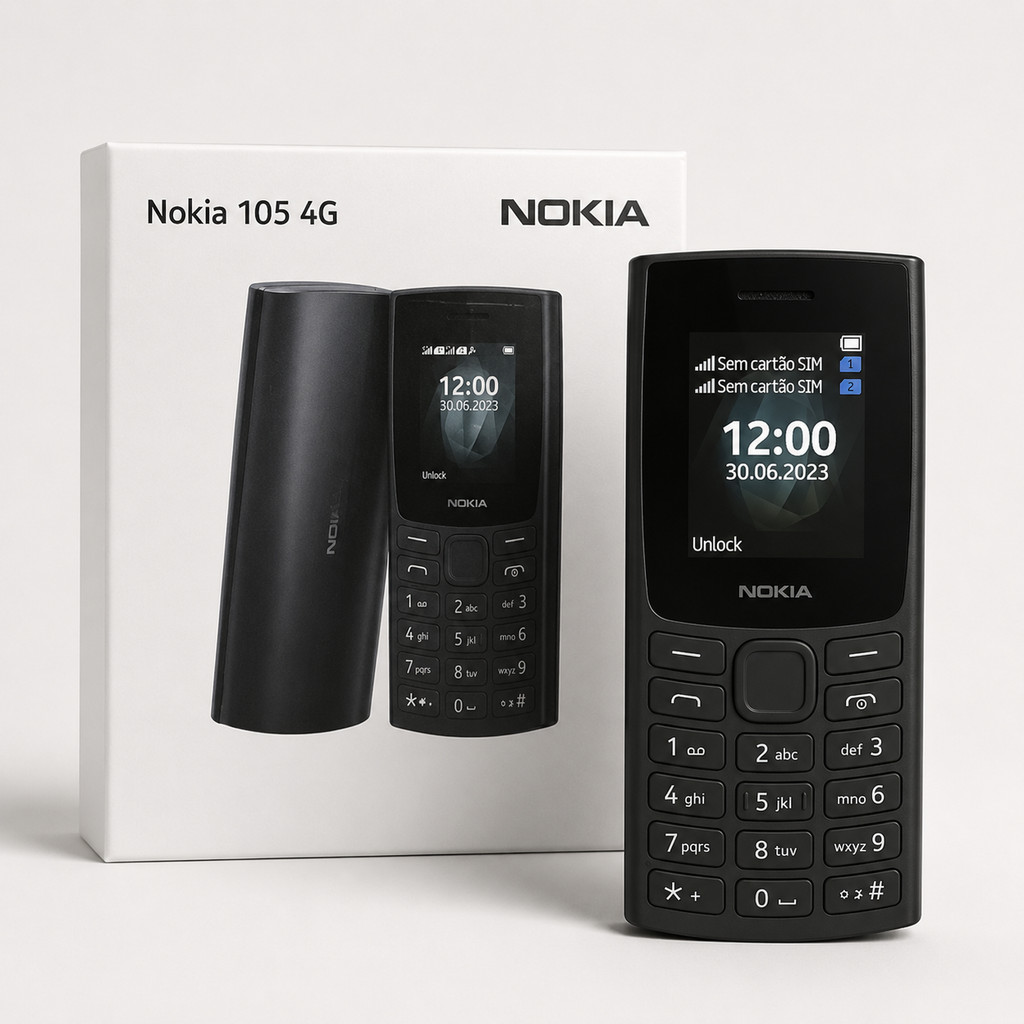 Celular Nokia 105 4G Dual Chip Simples para Idosos Botões Grandes Rádio FM