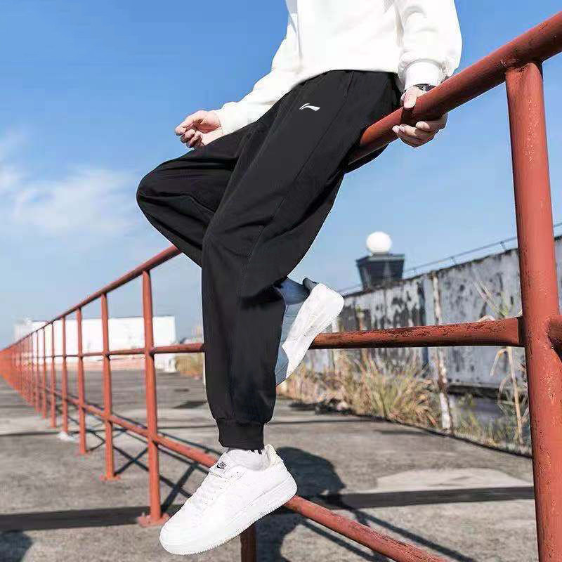 Li Ning Calças Esportivas Masculinas Primavera Leggings Calças Novo Estilo Calças Esportivas Retas Casuais Pretas