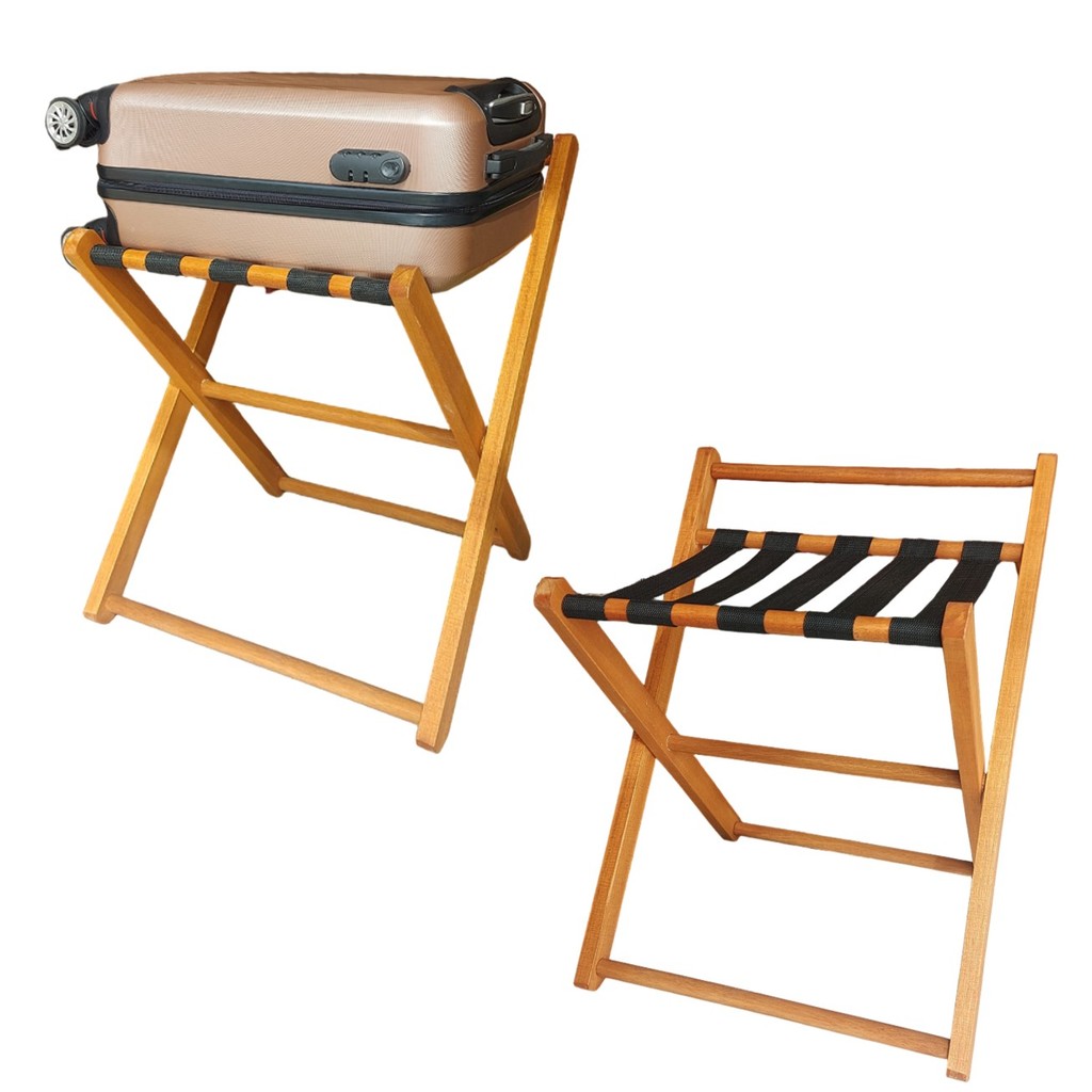 Kit 2 Suporte de Mala com Encosto Madeira Dobrável Pousada Hotel Cor Mel