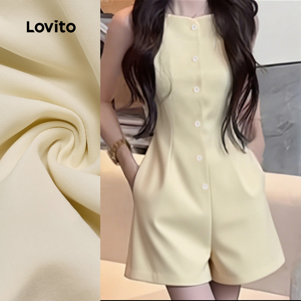 Botão frontal Cardigan bolso Casual verão senhoras macacão Shorts-JRB150P2D362