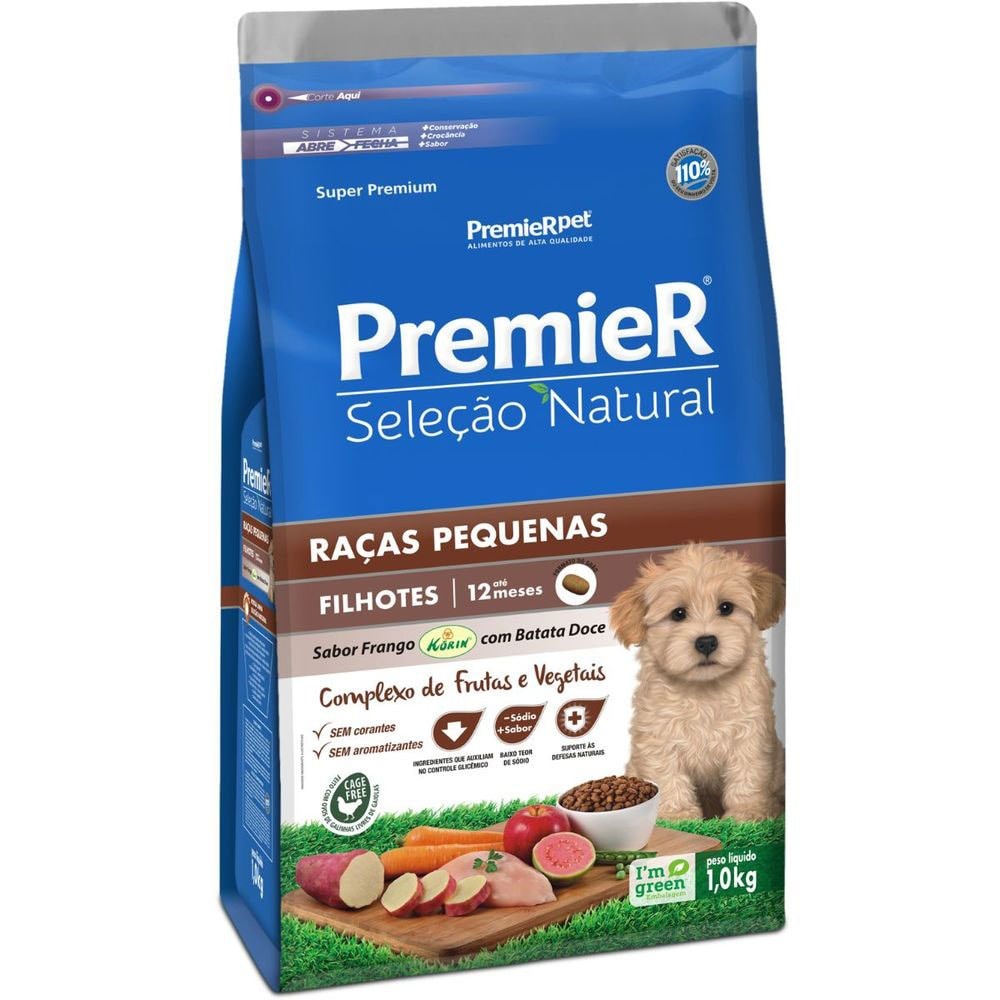 Ração PremieR Seleção Natural raças pequenas cachorros filhotes frango com batata doce 1,0kg