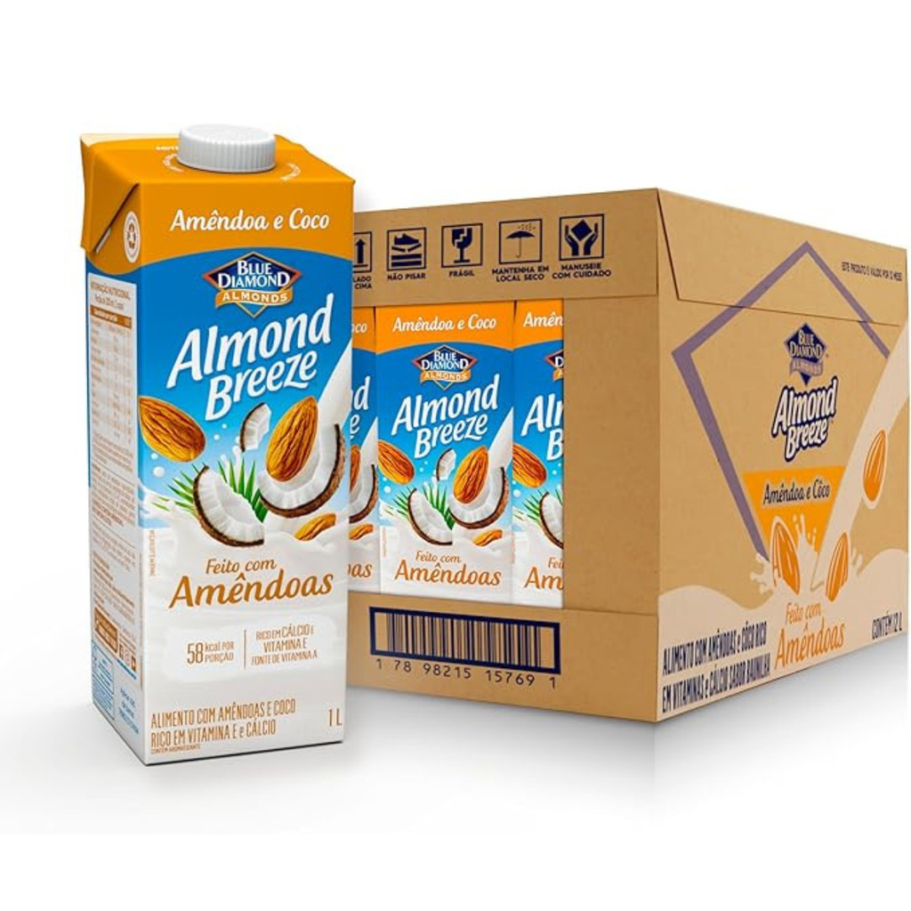 Bebida Vegetal de Amêndoa Almond Breeze Sabor Coco1L Kit 12