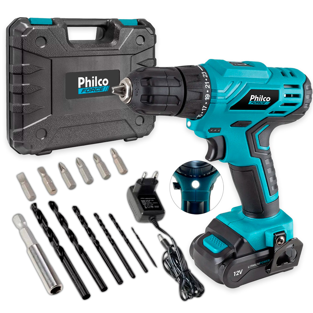 Furadeira Parafusadeira Sem Fio De 10mm Philco Ppf12m 12v + Acessório 110v/220v em Oferta na Shopee