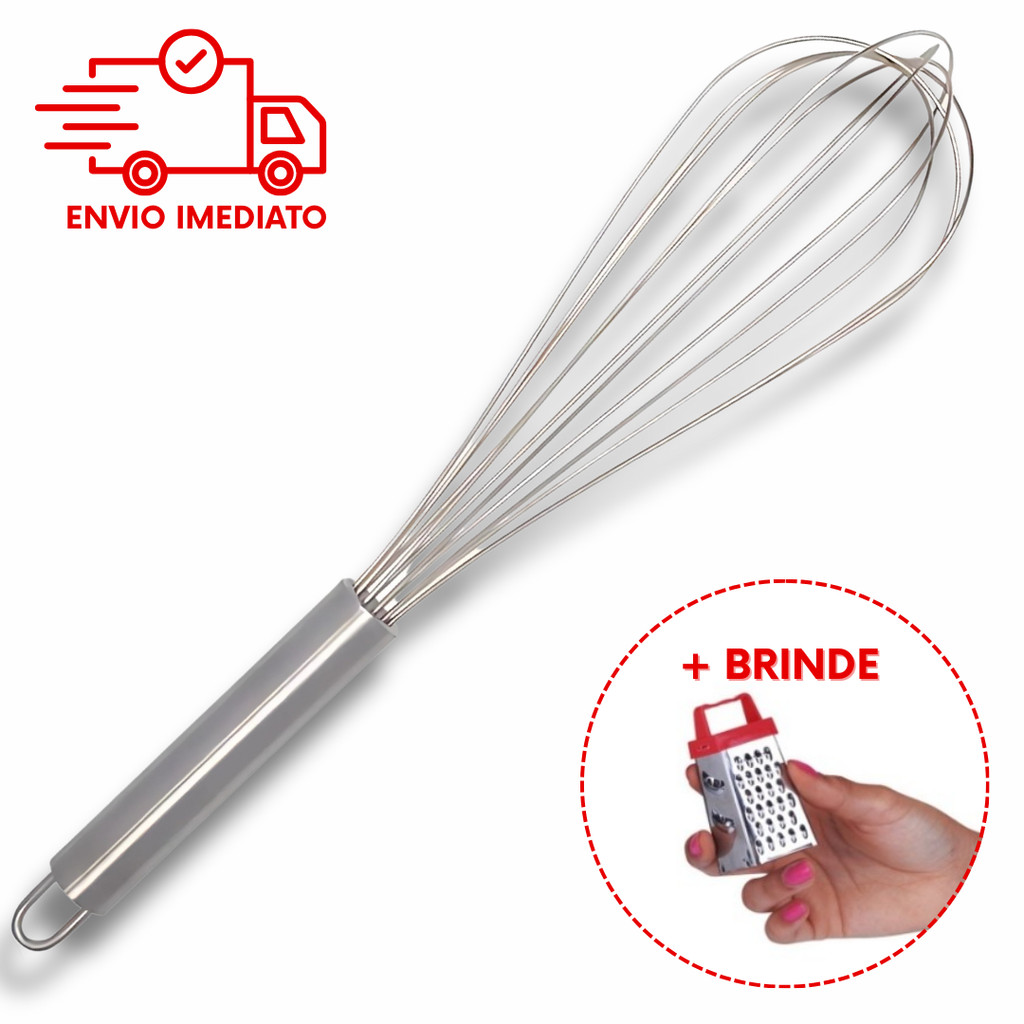 Batedor De Ovos Fouet  Profissional Fue Para Massas Claras em Neve Cabo Reforcado 30cm Inox Qualidade