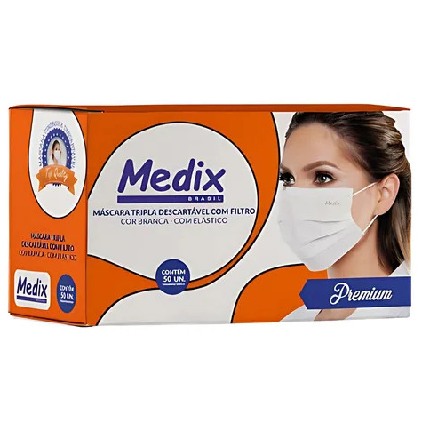 Mascara Descartável Tripla Medix Caixa 50 Unid. Cor Branca