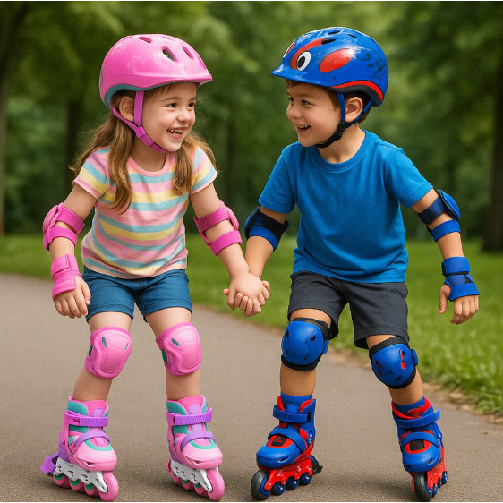 Kit Patins Ajustável Infantil Menino Menina com Acessórios de Segurança Capacete Joelheiras Rua Brincar Divertido