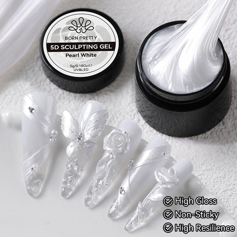 BORN PRETTY Pearl White Antiaderente Esculpido À Mão Gel Esmalte Para Modelagem 3D Nail Art Sólido Pérola Cetim Gloss De em Oferta na Shopee