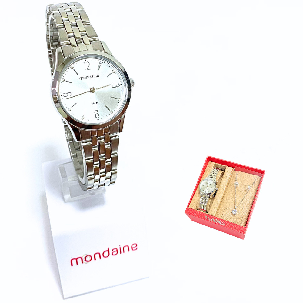 Relógio Mondaine Feminino Analógico Cristais Kit 32720L0MKNE2K1