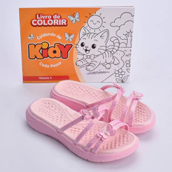 Chinelo Infantil Menina Kidy Goods Flat Fly Rosa Tiras Borboleta Livro Colorir Anatômica Confortável