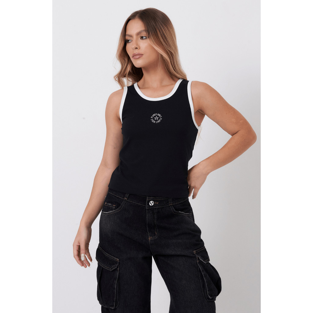 Detalhes do Kit 3 Regatas Femininas Raglan Planet Girls Sortido