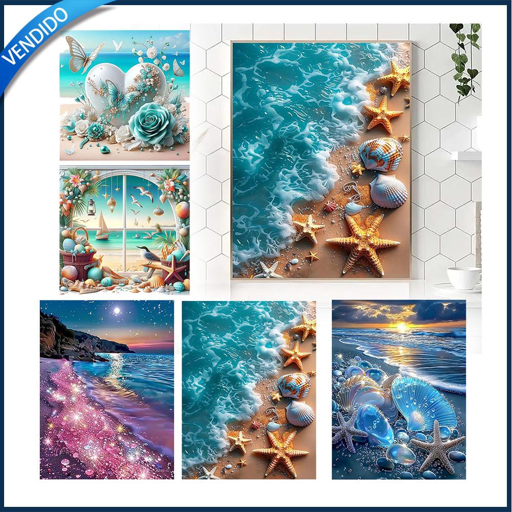 Conjunto de pintura com diamantes 5D Quadrada— Arte com diamantes versátil com paisagem,Série Praia, Paisagem Marítima em Oferta na Shopee