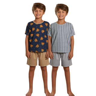 Kit 4 Peças Pijama Manga Curta Menino Bebe ao Juvenil Verão em Oferta na Shopee