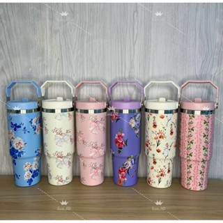 900 ml Linda garrafa térmica floral de aço inoxidável  com tampa flip-top à prova de vazamento | Alça de transporte em Oferta na Shopee