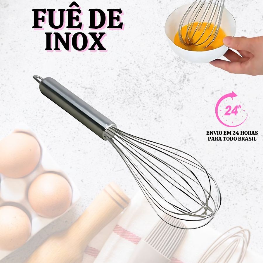 Batedor Fouet Inox  de Ovos Em Aço Profissional 28MM Fue De Bater Claras