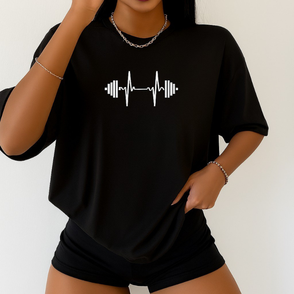 Camiseta Feminina Oversized Academia 100% Algodão Estampa Peso Academia Fitness Treino Confortável.