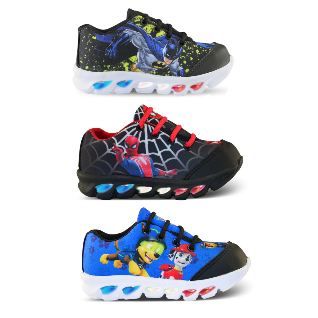 Kit 3 Tênis de Led Infantil Menino com Personagem Solado Leve