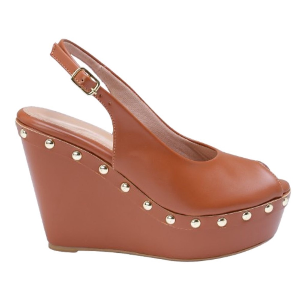 Sandália Anabela Plataforma LeRUCHEL Peeptoe Whisky