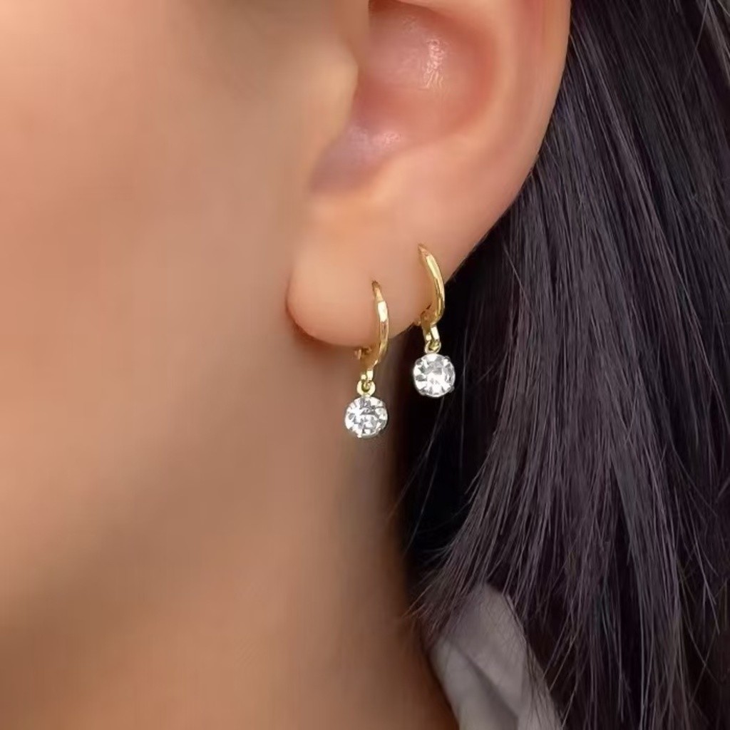 Brincos Femininos Argola com Pedra de Zircônia Brilhante, Banhados a Ouro 18K ou Prata 925 em Oferta na Shopee