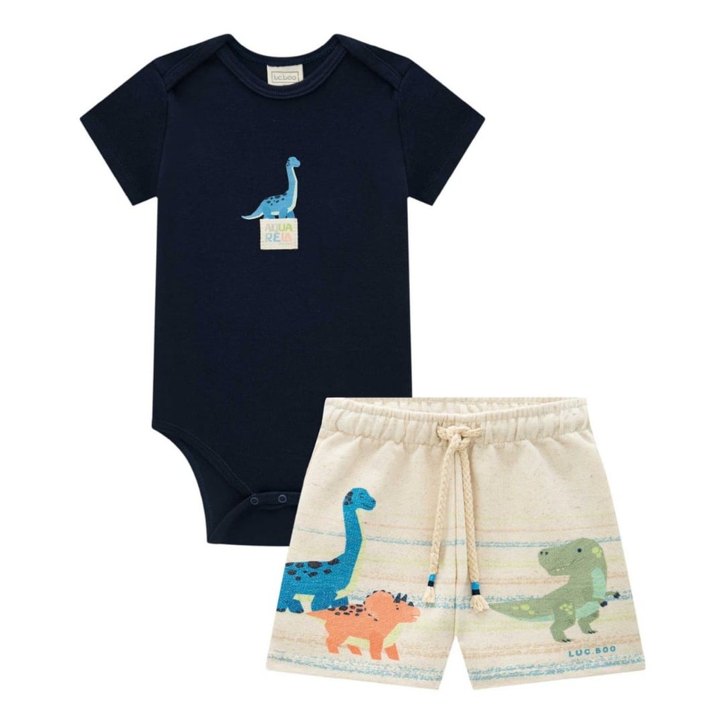 Conjunto Bebê Menino Body Ribana e Bermuda em Moletom Linho sem Pelúcia  Lucboo