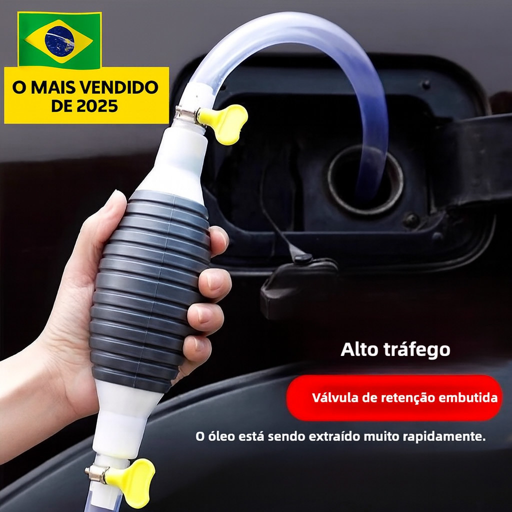 Bomba de Sucção Manual para Transferência Gasolina, Água, Óleo e Etanol - Fácil de Usar