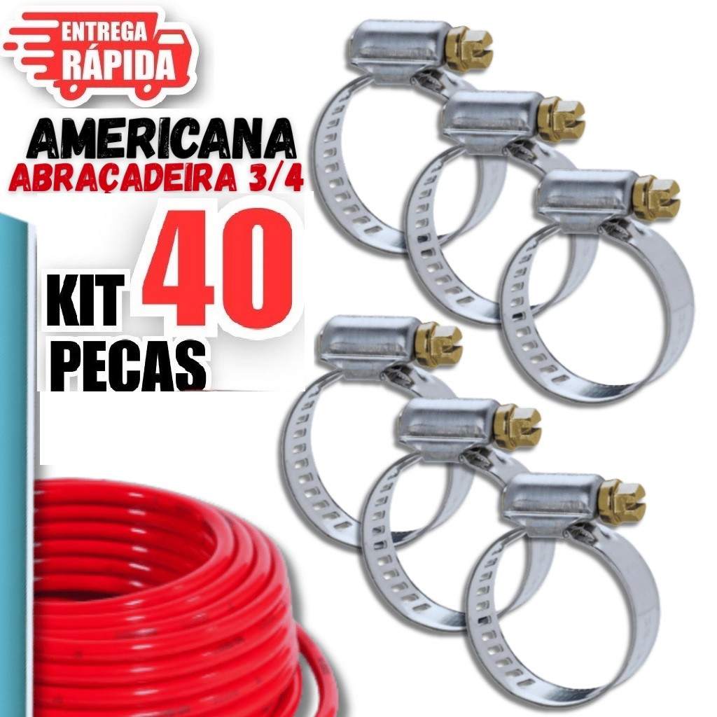 40 Peças Abraçadeiras Americana 3/4 de Inox Vazado e Parafuso para Mangueiras de Gás Utilidades