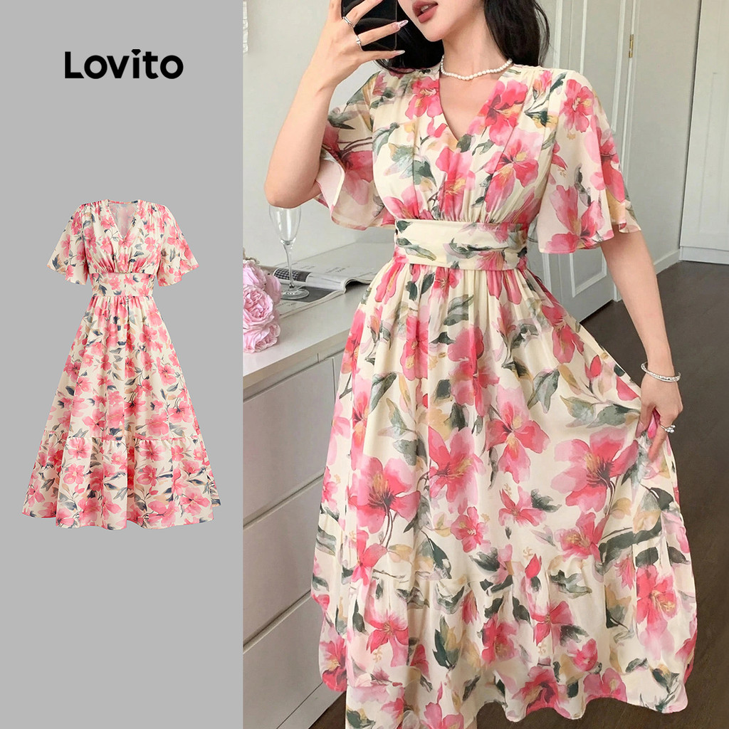 Lovito Vestido Elegante de Primavera/verão para Mulheres LBL28184 em Oferta na Shopee