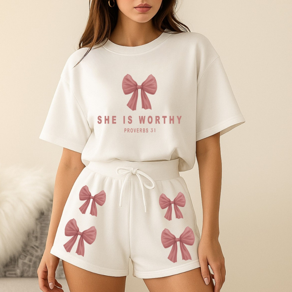 Conjunto Feminino Minimalista Laços Coquette Girl Casual Soltinho Confortável Ajustável