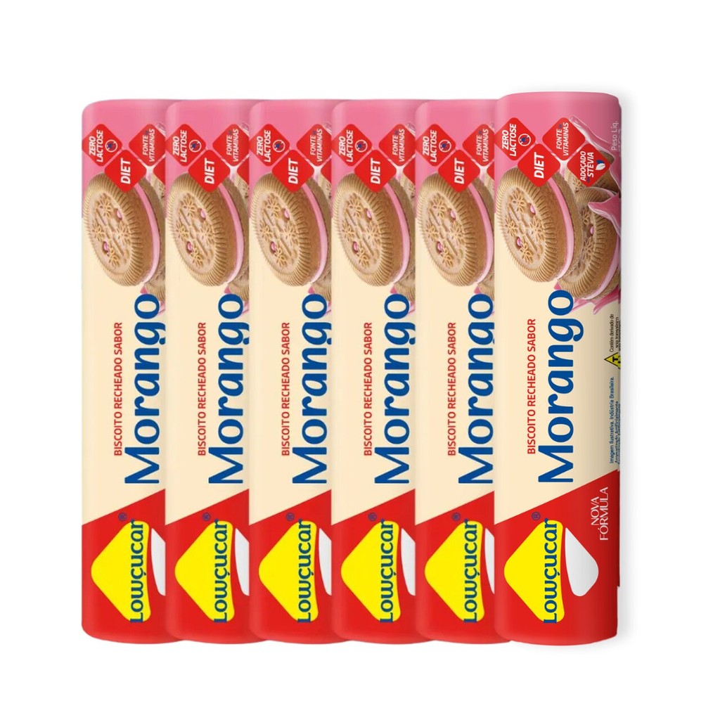 Kit  6 Unid. de Biscoito Recheado  Zero Açucares Sabor Morango 120g -  Marca Lowçucar em Oferta na Shopee