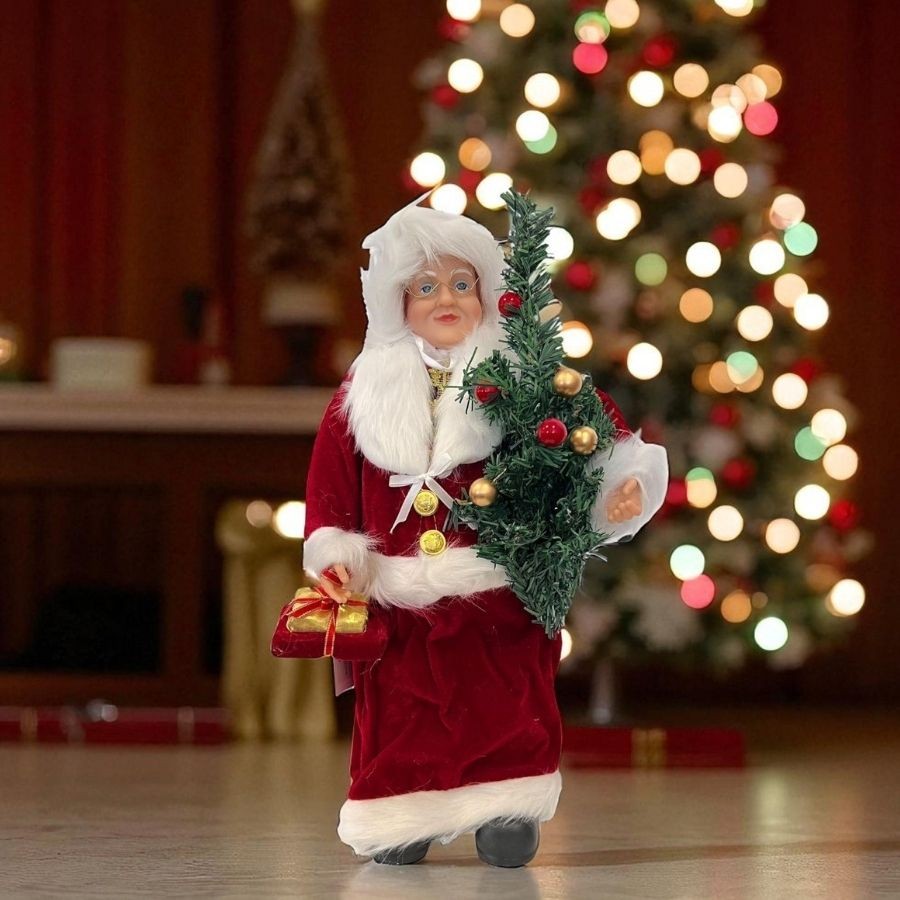 Mamãe Noel Decorativa em Pé Com presente e Arvore de Natal - 45cm - 1 unidade - Rizzo