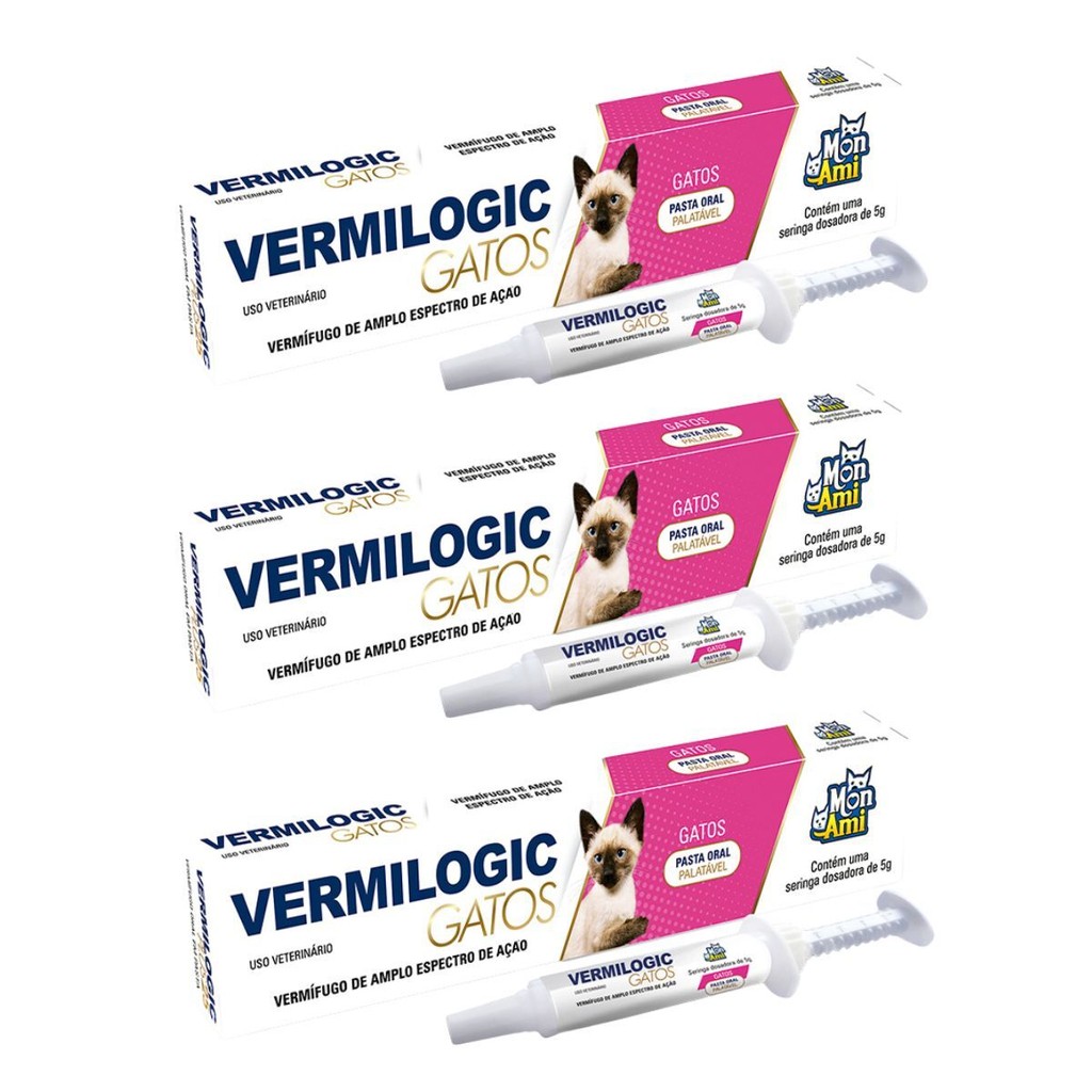 Kit 3 Vermífugo Vermilogic Para Gatos Mon Ami 5 gr em Oferta na Shopee
