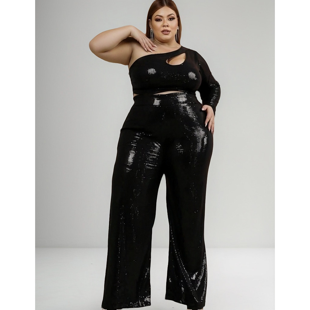 Calça Plus Size Toda Em Paete Coleção  Luxo Paete Plus Size