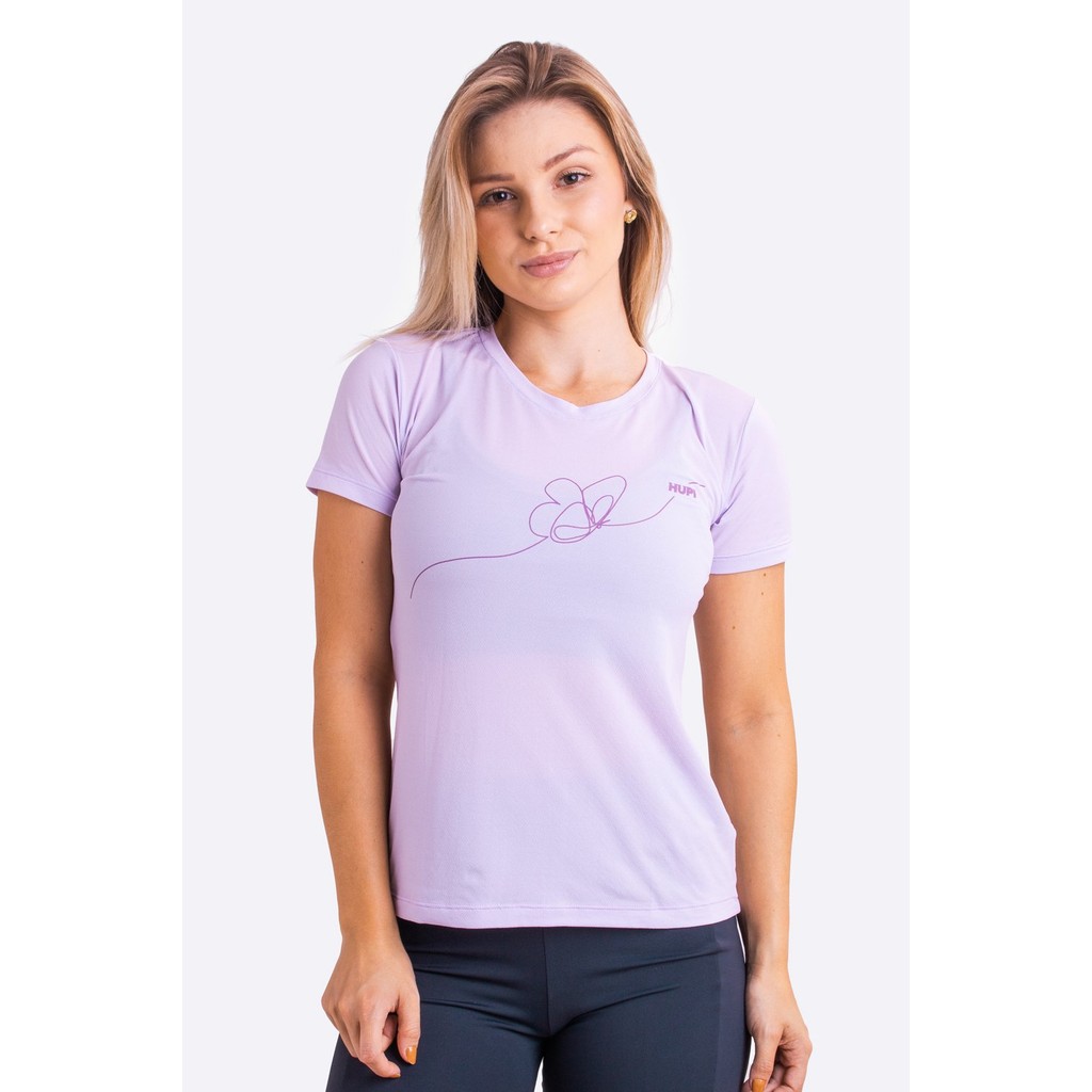 Camiseta HUPI Butterfly Babylook Feminina Manga Curta Roxo Claro