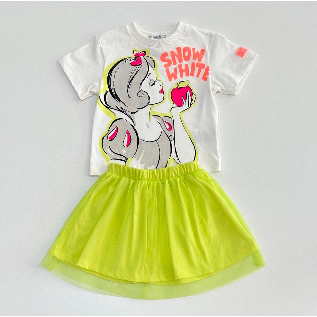 Conjunto Infantil Bimbi Menina Branca de Neve Blusa Estampada Saia Tule Neon Festa Casual Moda Kids Princesa