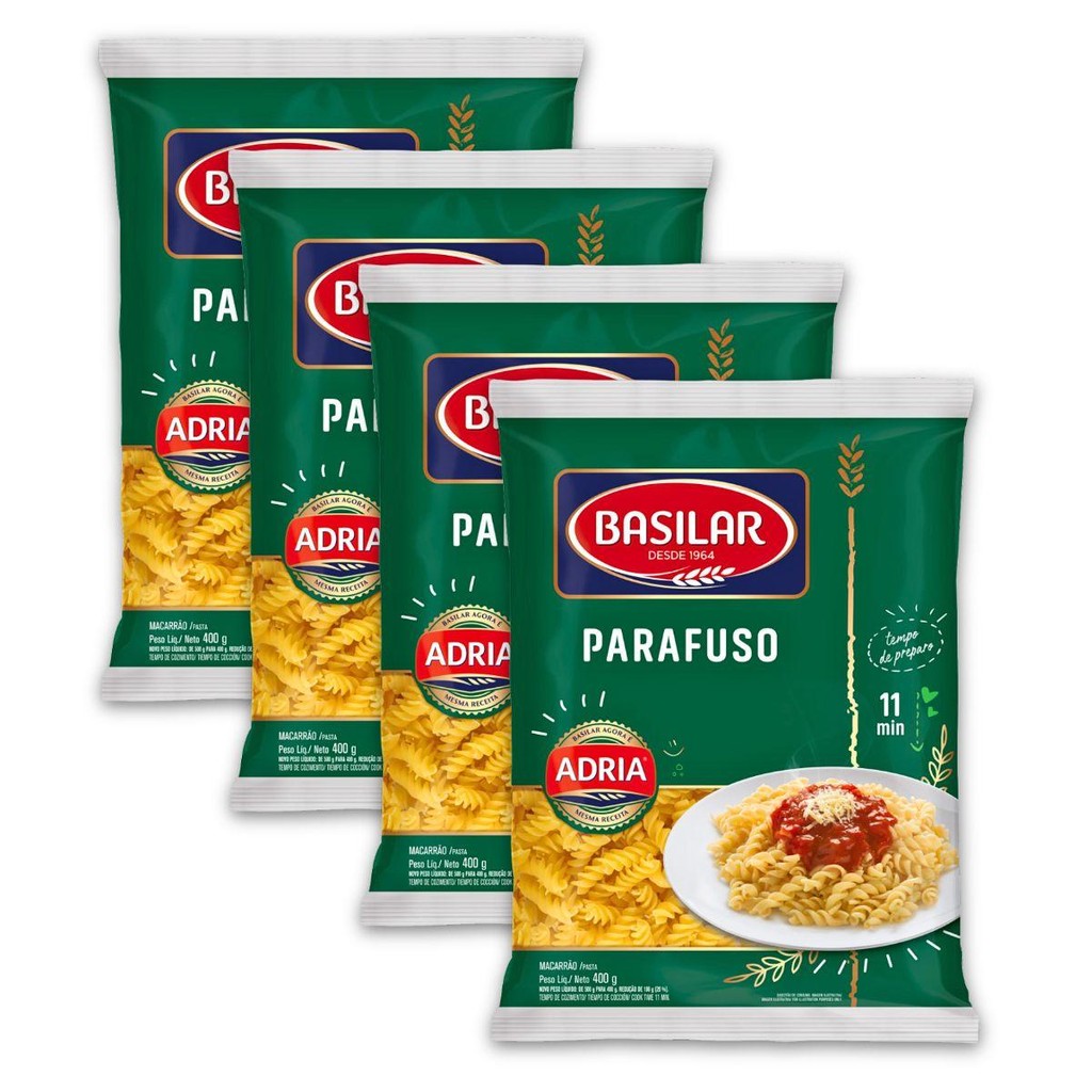 Kit 4un Pacote De Macarrão 400G Sêmola Parafuso Basilar