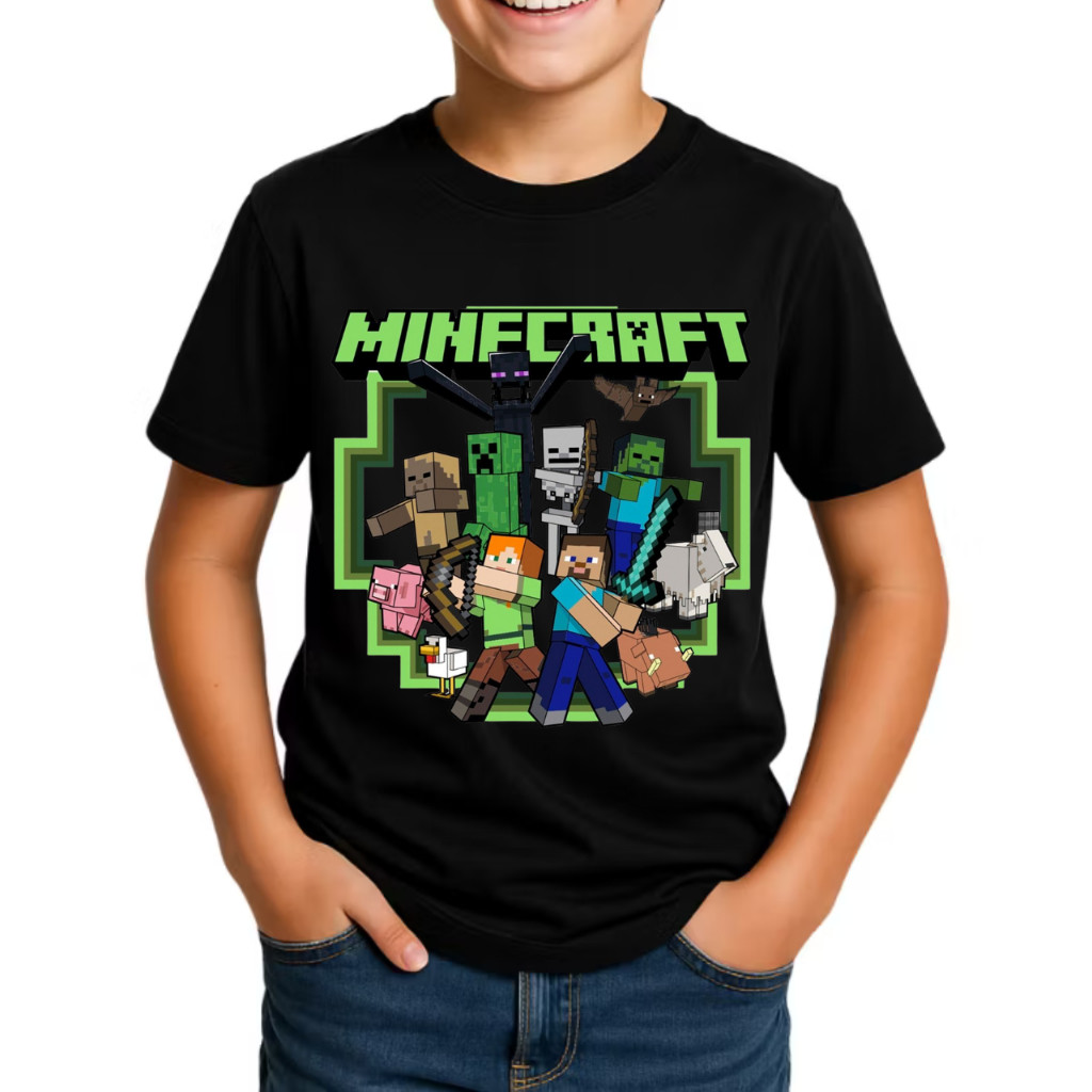 Camiseta Infantil Juvenil Estampada Minecraft Camisa 100% Algodão N°2 ao 16 Tendencia Lançamento