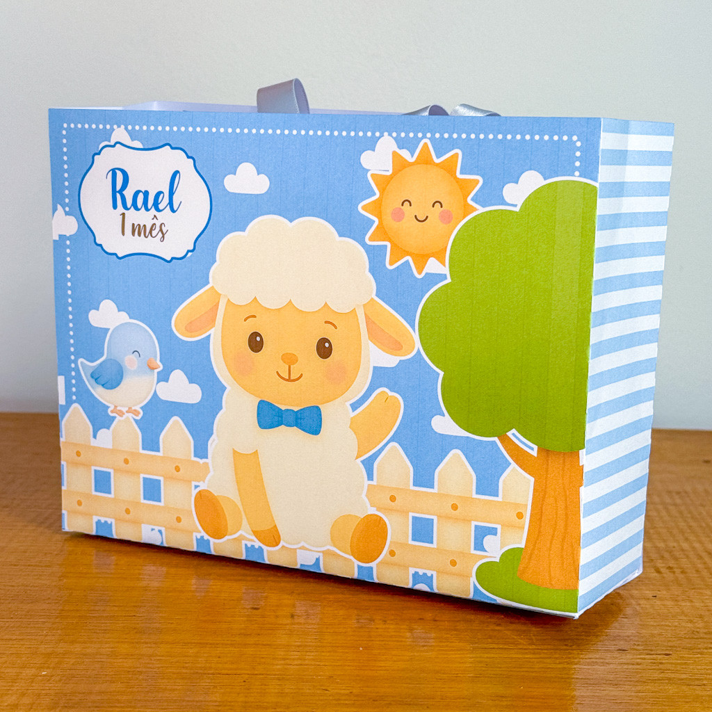 Kit Sacolinhas Surpresa OVELHA MENINO - Personalizada - Pegue e Monte - Lembrancinha Festa