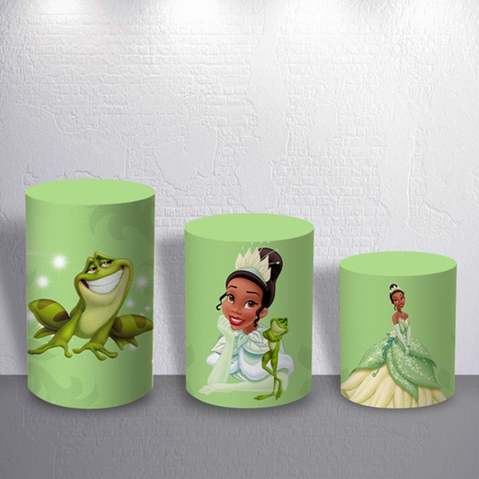 Trio Cilindro Festa Infantil Princesa do Sapo Tiana Capas Sublimadas Mundo Real Encantado