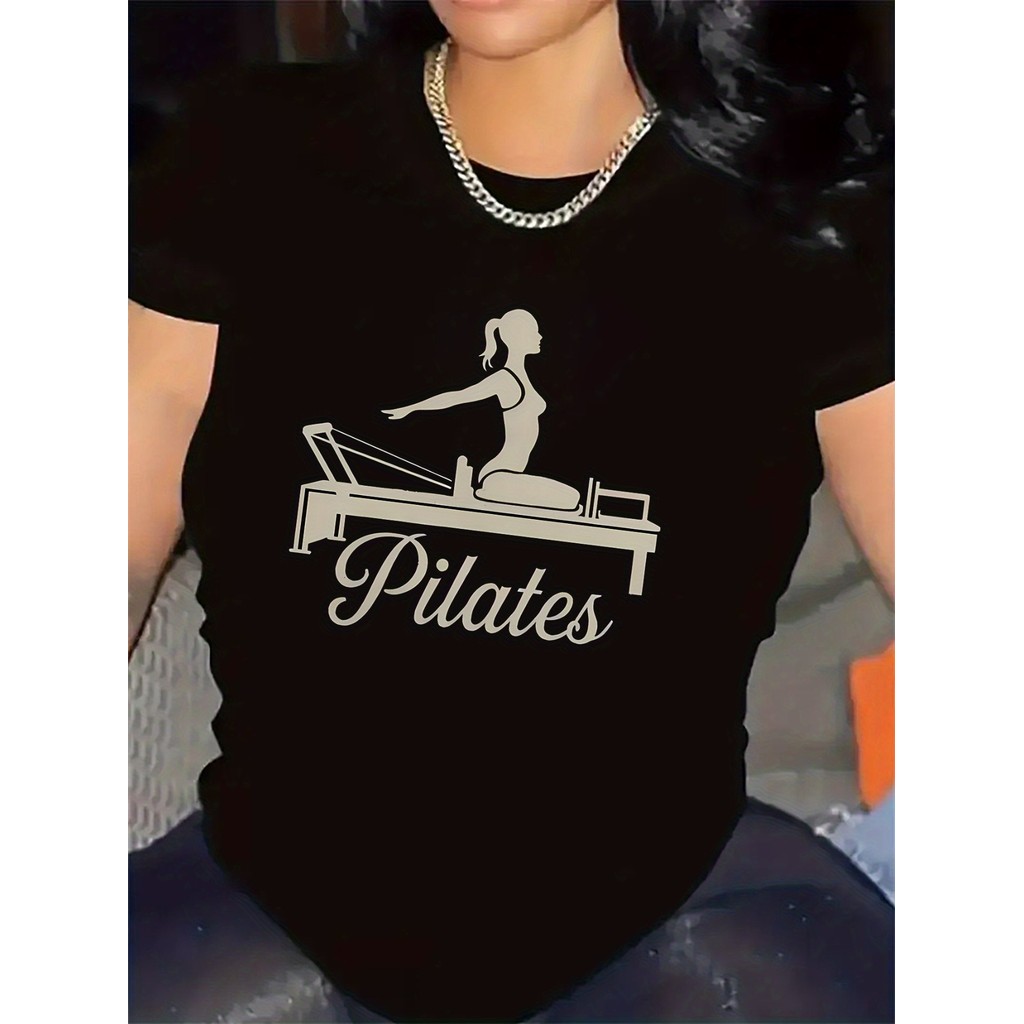 Camiseta Unissex Oversized Plus Size Feminina Masculina Fitness  De Algodão Com Personagens De Pilates E Estampa 'Pilate